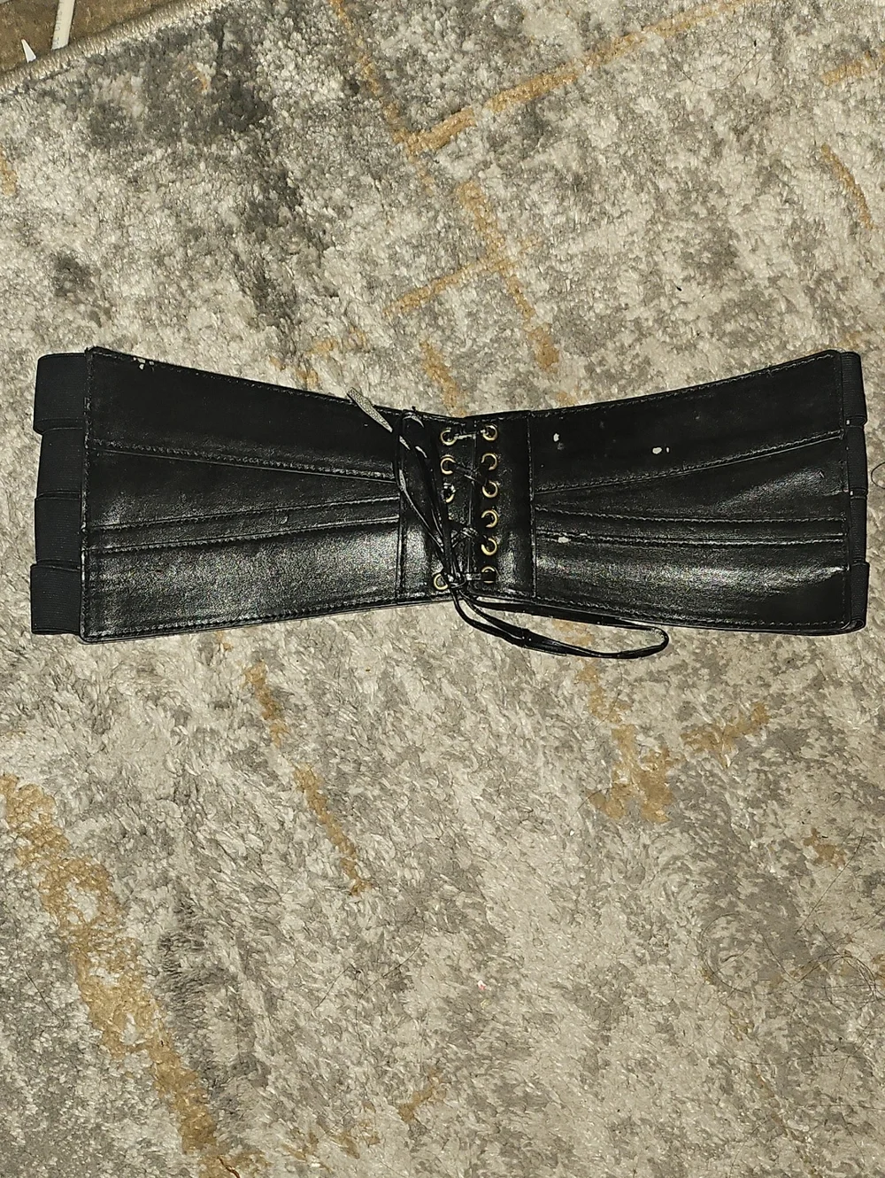 Frederick's Of Hollywood Vintage Black Lace-Up Faux Leather Waist Belt